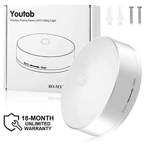 Youtob Battery Powered Motion Sensor Ceiling Light, Battery Operated Led Ceiling Light 6500K 330Lm Motion Activated Led Light For Closet Hallway Shower Pantry Basement Porch #TOP6