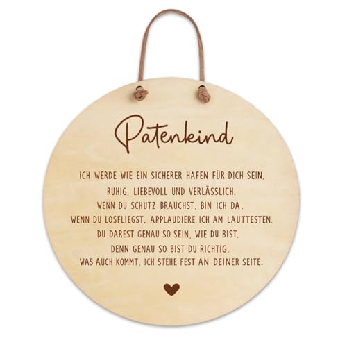 Holzschild Patenkind Taufe Geschenk Konfirmation Geschenk Erinnerung Wanddeko für Jungen Mädchen Patenonkel Patentochter Patensohn Patin Geschenkidee zur Geburt Kommunion rund mit Kordel 15x15 cm