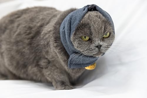 Image of Cat Hematoma Ear Wrap,Keep Calm Comfort Anti Anxiety&Stress Relief - Snood for Cat Surgery Recovery Grey S