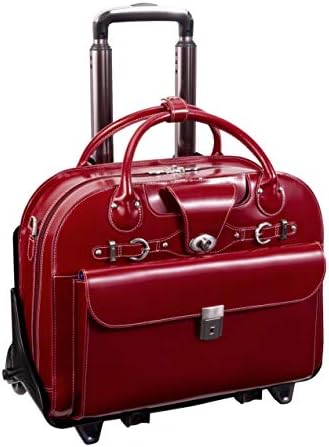McKleinUSA W Series, Roseville, Top Grain Cowhide Leather, 15" Leather Fly-Through Checkpoint-Friendly Patented Detachable -Wheeled Ladies' Laptop Briefcase, Red (96646), 18"x8.75"x14.5"