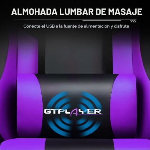 Miniatura 5 de Gtplayer Silla Gaming Con Masajeador Ergonómica Silla Gamer Con Reposapiés Reposacabeza Soporte Lumbar Silla Juego Ajustable En Altura Con Asiento Giratorio Para Oficina O Juegos Morado