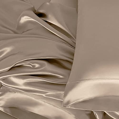 Homiest 3Pcs Extra Deep Pocket Satin Sheets Twin Size Bed Set, 18-24 Inch Deep Pocket Bed Sheets Taupe Satin Sheet Set, Silky Satin Bedding Set Luxury Fitted Sheet Set Fits Ultra Deep Mattress #TOP6