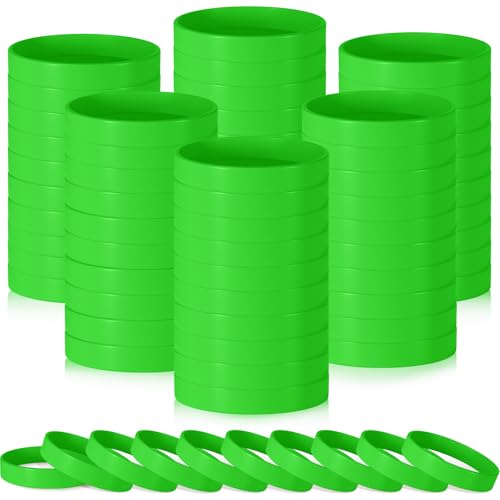 CHRORINE 100 Pcs Plain Silicone Wristbands Bulk Green Blank Rubber Bracelets Unisex Party Game Supplies