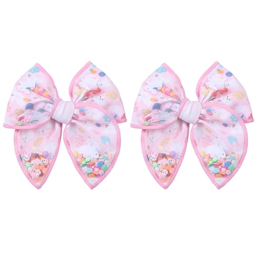 Easter Glitter Pink Bunny Fable Bow Hair Clips 4 Mesh Tulle Eggs Shaker Bow Alligator Barrettes for Girls Women Spring Holiday Party Dress Outfits Decor Accessories Gift of 2