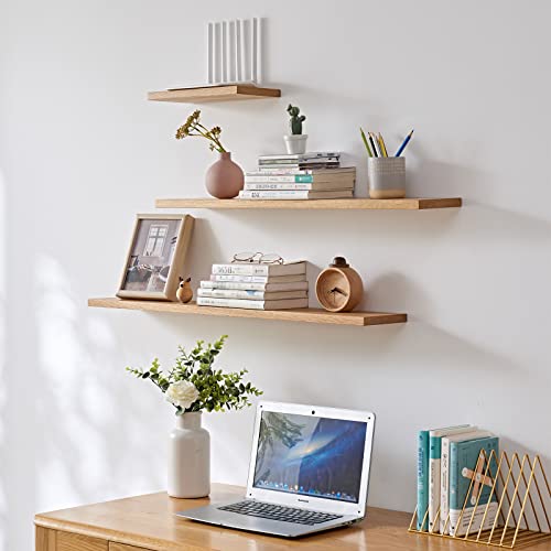 24 Inch Floating Shelves Wall Mounted Set Of 2, Rustic Wall Shelves For Decor, Natural Wood Oak Floating Shelf For Bedroom Bathroom , Easy Assembly, Natural Color, 24*6*0.8 (Not For Drywall)) #TOP1