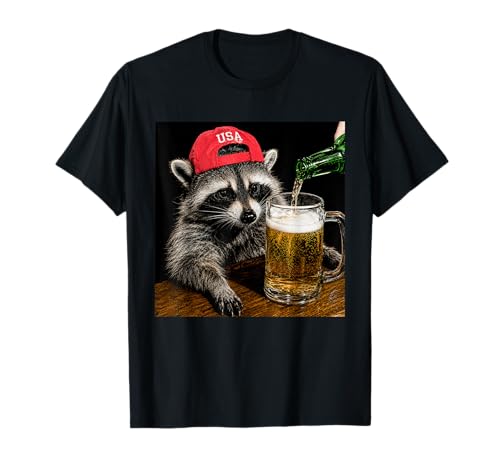 Funny Raccoon Drinking Beer Patriotic USA 4th of July Men T-Shirt
