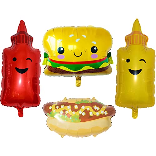 8Pcs Hamburger Hot Dog Ketchup Bottles Mustard Bottles Foil Mylar Balloons Food Balloons For Birthday Barbecue Picnic Cookout Fast Food Snacks Themed Baby Shower Party Decorations Supplies #TOP2