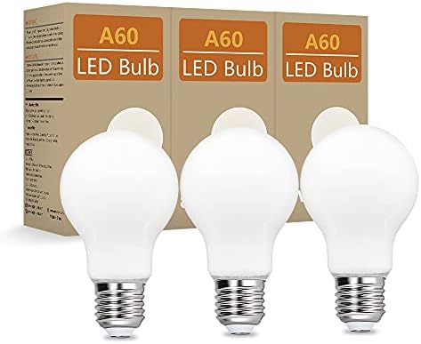 Edison E27 A60 8W LED Globe Light Bulbs Type A Energy Saving LED Light Bulbs 1100Lm 60MM Diameter Omnidirectional Warm White Lighting 3000K with Glass Lamp Shade 3 Pack by Enuotek