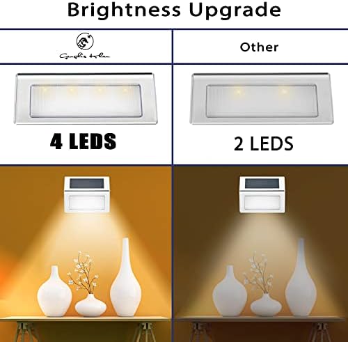 Genghis Khan 6 Pack Solar Outdoor Garden Light, Stair Lamp Steel Stainless Wireless Security Light IP44 Waterproof Bright Solar Wall Lights Outdoor Sensor Lights for Steps, Decks, Fence