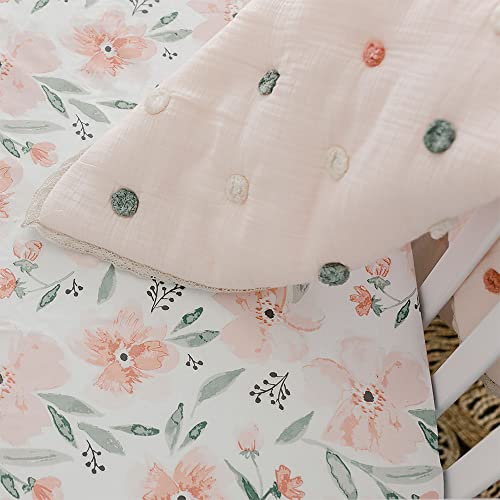 Crane Baby Soft Cotton Crib Mattress Sheet, Fitted Sheet For Cribs And Toddler Beds, Pink Floral, 28”W X 52”H X 9”D #TOP3