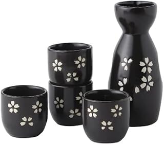 Traditional Sake Set， Ceramic Sake Set,Japanese Ceramic Sake Set with 4 Sake Cups,Small Tableware Set(Black)