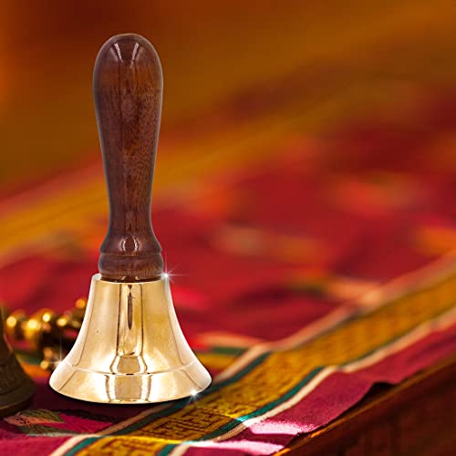 Image of Shubhkart Nitya Brass Wooden Puja Bell | Pooja Bell Brass Ghanti for Puja Arti Prayer | Essentials for Home Mandir | Traditional Items | Religious Bell - 4.9 Inch, 100g