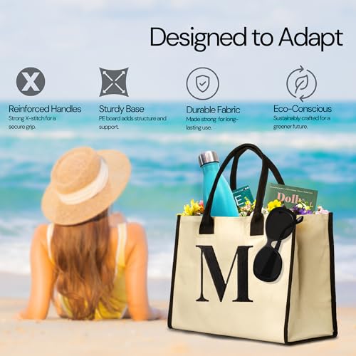 Image of Salt Earth Canvas Tote Bag for Women, Personalized Initial Monogram Tote, Beach Grocery Utility Tote for Travel & Work