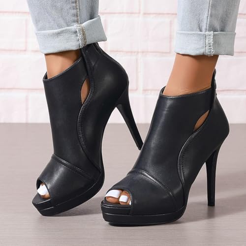 Peep Toe Booties for Women Cutout High Stiletto Heels Platform Ankle Boot Heeled Sandals with Back Zipper2