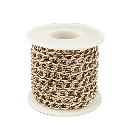5 Yards Aluminum Curb Chains 10x7x2mm Twisted Links Cross Cable Golden Plated with Spool for Pendant Necklace Jewelry Making Gold-10x7x2mm, (CX3H)
