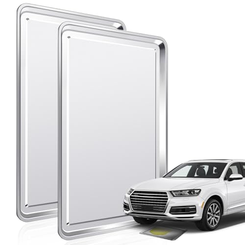 2 Pcs Under Car Oil Pans for Changing Oil, Motorcycle Automotive Oil Change Pan Silver Rust Resistant Drip Tray, Oil Catch Pan Replacement Tray for Garage Machinery Supplies (23.5 x 15.6 Inch)