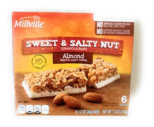 Millville Sweet & Salty Nut Granola Bars | 100% Whole Grain Oats | 7.4 oz (6 bars x 1.2 oz) | Pack of 1 (Almond)