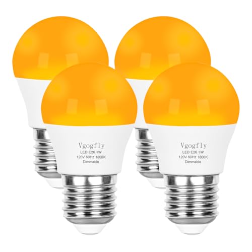 Vgogfly Amber Light Bulbs for Sleep Dimmable - Mood Setting Blue Light Blocking Eye Comfort, A15 3W(25 Watt Equivalent), 1800K E26 for Bedroom Longevity (4 Pack)