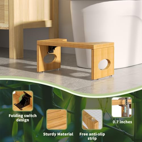 ROMGUAR CRAFT 7 Inch Bamboo Toilet Stool, Foldable Poop Stool, Bathroom Step Stool Squat (Natural) - Thumbnail 4