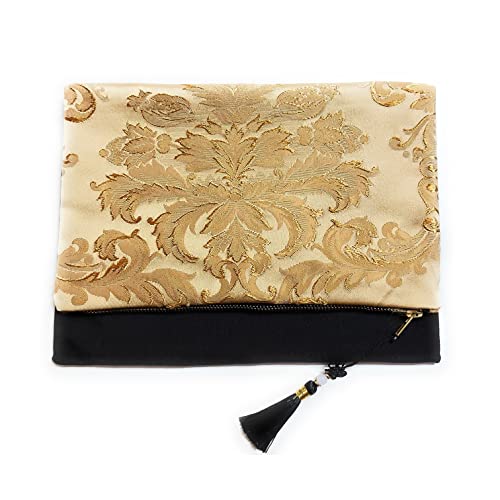 Bolso Clunch PALMERO mujer fiesta o casual. Hecho a mano, con tela bordada de Indumentaria valenciana. Fiestas, Bodas, Cumpleaños, Aniversarios. Regalo original mujer. (DORADO)