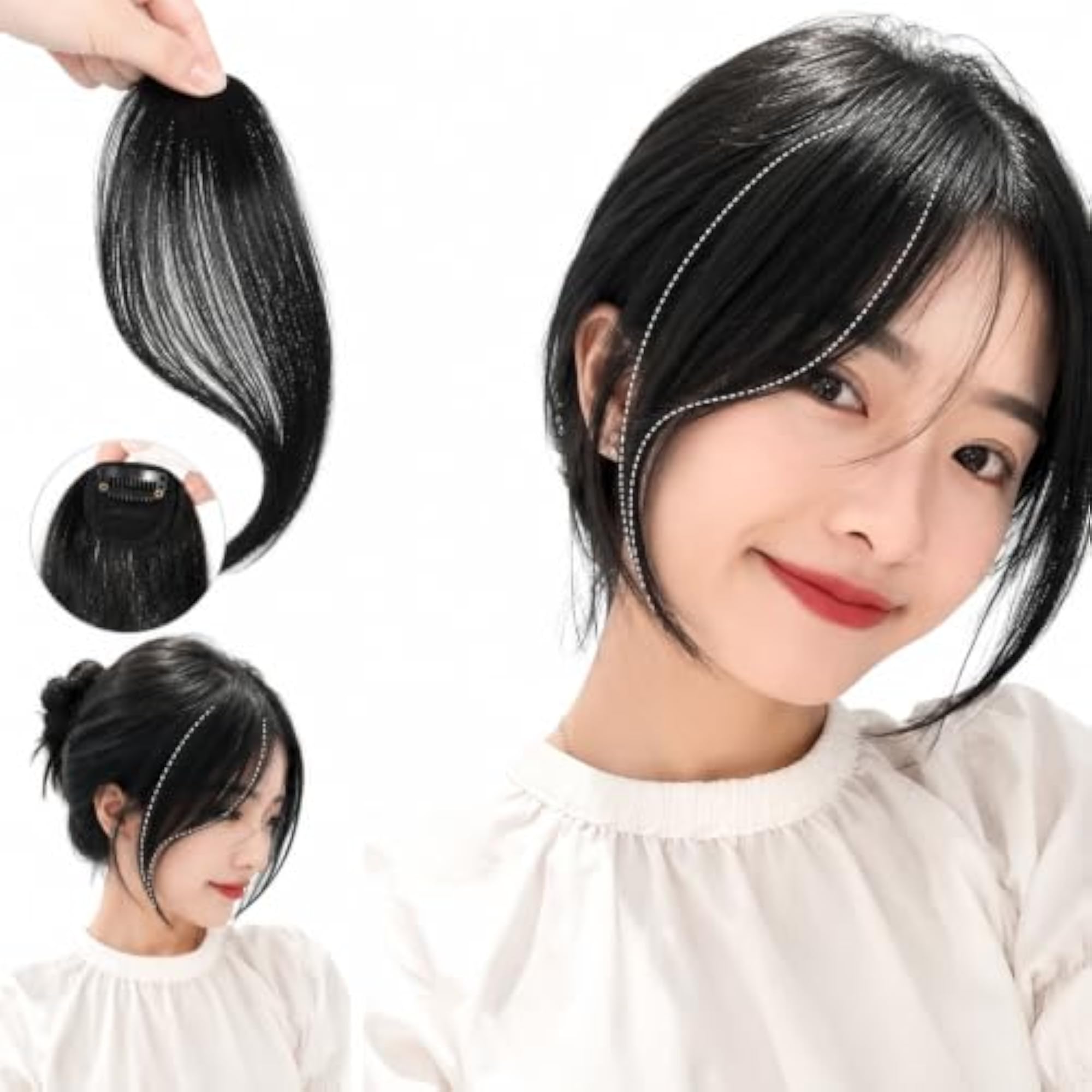 2 Pcs Wave Side Bangs Real Human Hair Clip in Bangs