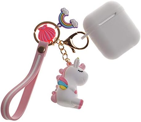 Airpod Case with Cute Unicorn Keychain (White)