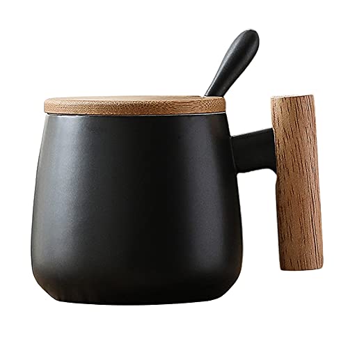Keramik Kaffeebecher Tasse mit Deckel und Löffel große kaffeetasse xxl 400ml, Tassen für Männer Coffee Cup Erntedankfest Weihnachten Geburtstag