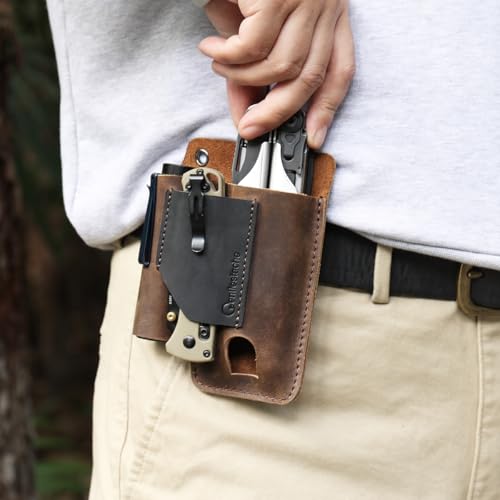 Gentlestache Leather Multitool Sheath - Leather Multi Tool Holster for Belt - Multitool Holder - Multitool Pouch for Leatherman Tool, Flashlight, Pen, Belt Clip EDC Belt Organizer Darkbrown by Gentlestache - Image 2
