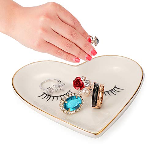Kimdio Jewelry Dish, Ring Holder Heart Shape Trinket Tray, Ceramic Plate Jewelry Organizer For Valentines Day, Birthday, Mother's Day, Christmas Etc. #TOP2