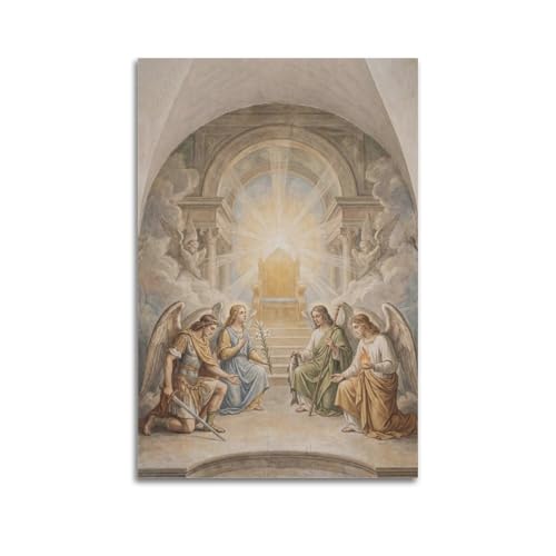 OLYHTR Poster chrétien quatre archanges Michael Gabriel Raphael Uriel - Impression sur toile moderne - Décoration murale idéale pour famille, cave, salle de jeux, chambre de garçons et de filles - 40