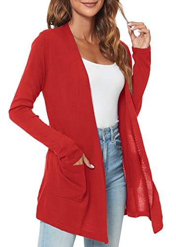 Urban CoCo Women's Long Sleeve Open Front Lightweight Cardigan Sweaters with Pockets