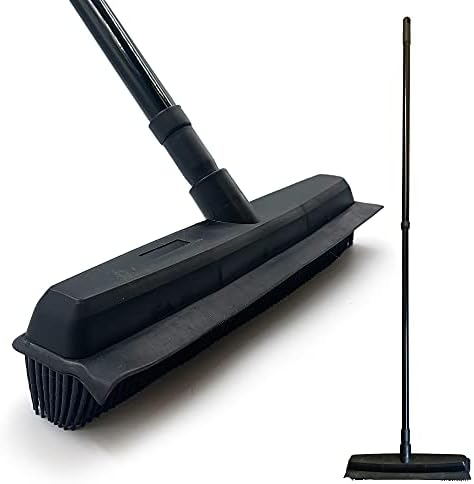 Rubber Broom Indoor with Telescopic Metal Handle, Silicone Broom Rubber Brush for Pet Hair Removal, Soft Indoor Broom with 32cm Carpet Brush for Cleaning Pet Hairs and Dust