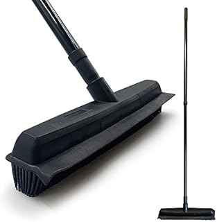 Rubber Broom Indoor with Telescopic Metal Handle, Silicone Broom Rubber Brush for Pet Hair Removal, Soft Indoor Broom with 32cm Carpet Brush for Cleaning Pet Hairs and Dust