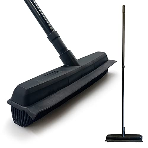 Rubber Broom Indoor with Telescopic Metal Handle, Silicone Broom Rubber Brush for Pet Hair Removal, Soft Indoor with 32cm Carpet Brush for Cleaning Pet Hairs and Dust
