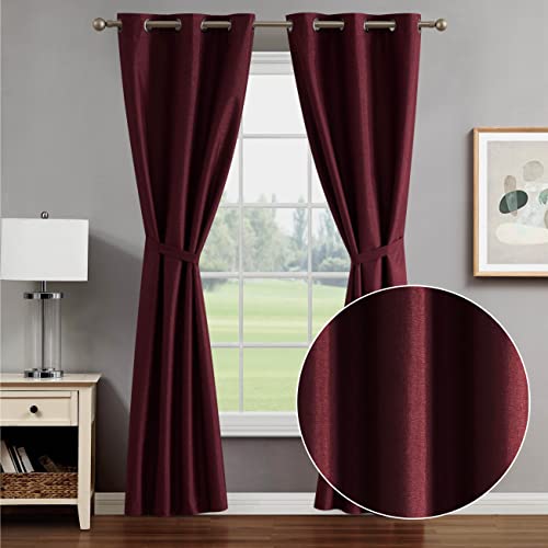 Creative Home Ideas Blackout Curtains (38”X 96”, Red) Set Of 2 - Room Darkening Curtain Panels With Tiebacks - Legrae Grommet Window Curtains For Bedroom, Living Room - Tpu Lined #TOP21
