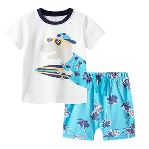 Image of Toddler Boy Clothes Cartoon Cotton Summer Short Sleeve T-Shirt and Shorts Kids Outfit Set 2-7 Year