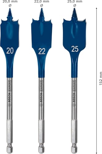 Bosch 3x Coffret de mèches plates EXPERT Self Cut Speed (pour Bois résineux, Panneau aggloméré, Ø 20,0, 22,0, 25,0 mm, Professional Accessoire Perceuses)
