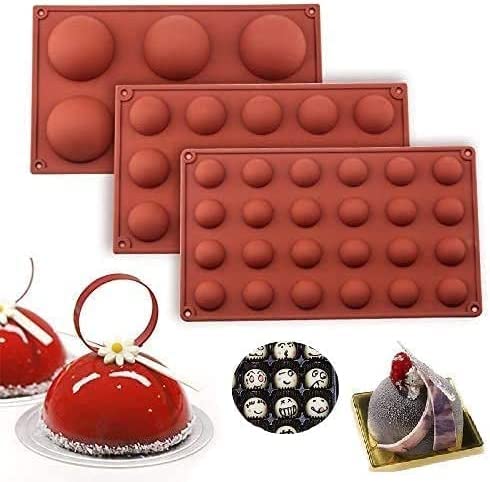 ROYEO Bakeware Set Silicone Mould for Cake Decoration Jelly Pudding Candy Chocolate, Half Ball Sphere Silicone Mould, 6 Holes Semicircle 15 Holes Semicircle 24 Holes Semicircle