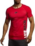 Leif Nelson Gym Herren Fitness T-Shirt Slim Fit Moderner Männer Bodybuilder Trainingsshirt Kurzarm Top Herren Sport T-Shirt - Bekleidung für Bodybuilding Training LN06279 Rot-Schwarz X-Large