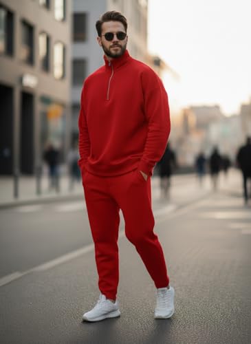 Image of Mack Jonney Solid Half Zipper Track Suit for men | Co-ord Set | Warm Fleece Tracksuit Set | Full Sleeve Sweatshirt