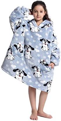 Kids Oversized Blanket Hoodie,Oversized Hoodie Blanket for Children Teen,Soft Sherpa FLeece Hoodies Pullover with Pocket, Warm Comfortable Hoodie Blanket for Boys Girls Teens