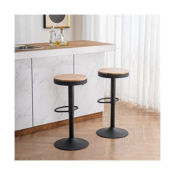 YOUNIKE Set of 2 Bar Stools,Solid Wood, Breakfast Dining Bar Chair, Vintage high stool, Adjustable 360° swivel chair high stool, Easy to assemble, Kitchen and home - Image 7