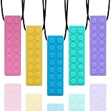 Chewy Necklaces for Sensory Kids, Building Block Chew Necklace Bundle for Boys and Girls with Chewing, Teething, Biting, ADHD, Autism, Silicone Oral Motor Chewy Teether Fidget Toys for Adults 5 Pack