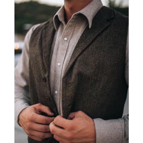 Image of OUTBACK TRADING Men's Jessie Vest | Lightweight Button Down Wool Western Outdoor Vest with Adjustable Back Slide Belt