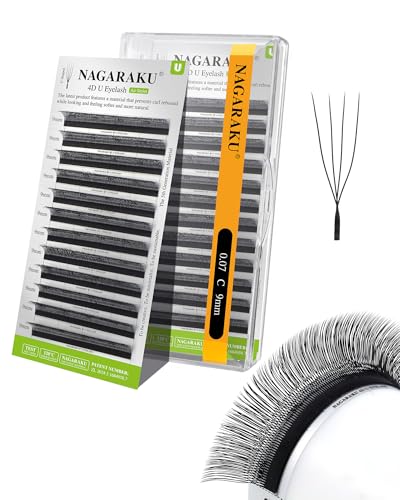 NAGARAKU 4D U Lash Extensions 0.07 C 9mm Premade Fans Matte Black