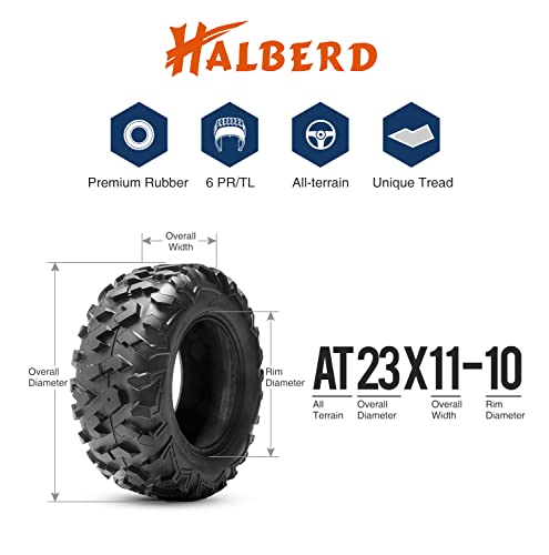 HALBERD 6PLY 23x11-10 ATV Tires, 6PR All Terrain 23x11x10 Trail Sand ATV UTV Off-Road Tires | 15mm Tread Depth(Pack of 1, Tubeless)