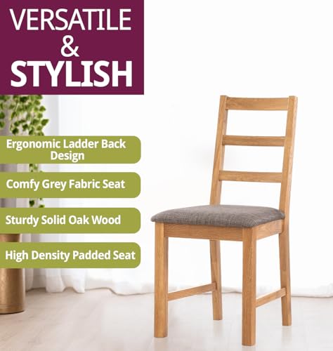 Hallowood Furniture Hereford Oak Dining Table and Chair Set for 2 - Square Solid Oak Kitchen Table with Grey Fabric Padded Seats - Image 5