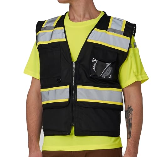 Image of A-SAFETY High Vis Reflective Safety Vest for Men Women Zipper Ipad Pockets Mesh Construction Apparel Neon Vest for Work