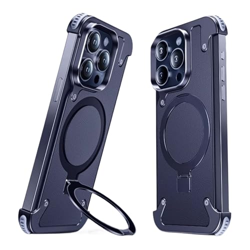Coque en métal iPhone 15 Pro Max luxe en cuir véritable et aluminium avec support MagSafe