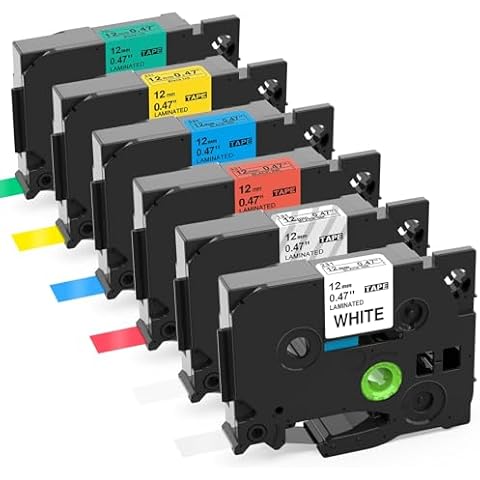 Labelife 6-Pack Replacement for Brother P Touch TZe TZ Tape 12mm 0.47 Inch Laminated Label Maker Tape for Brother Ptouch PT-D210 PT-H110 D600 D400 PTD220 Label Maker, White/Clear/Red/Blue/Yellow/Green Cover